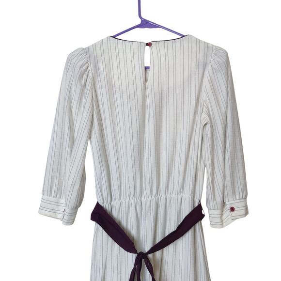 Vintage 70s White Brown Stripe 3/4 Sleeve Cottagecore Prairie Peasant Dress M/L - Picture 6 of 14